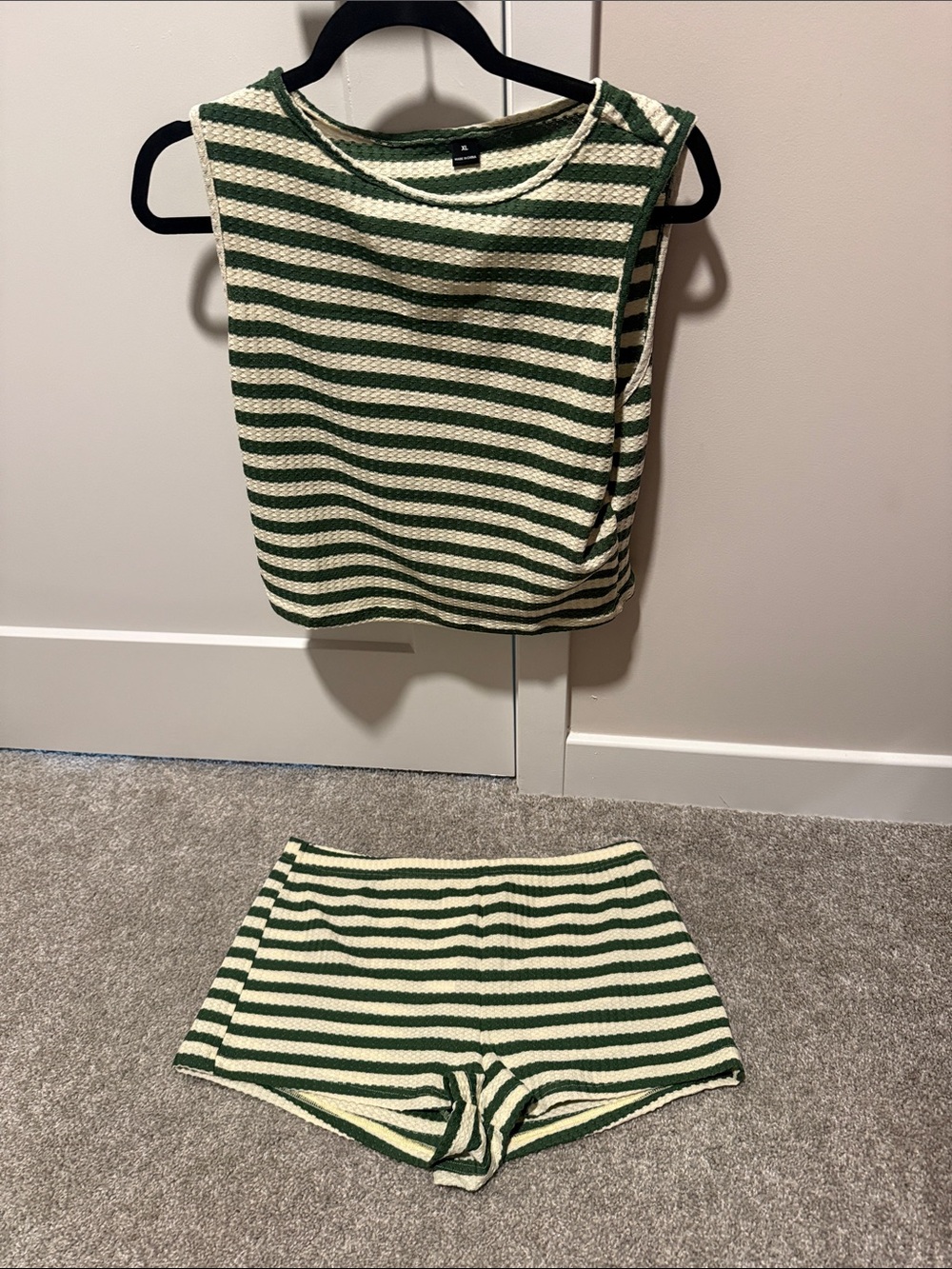 Striped Green and Cream Women's Shorts - Matching Set